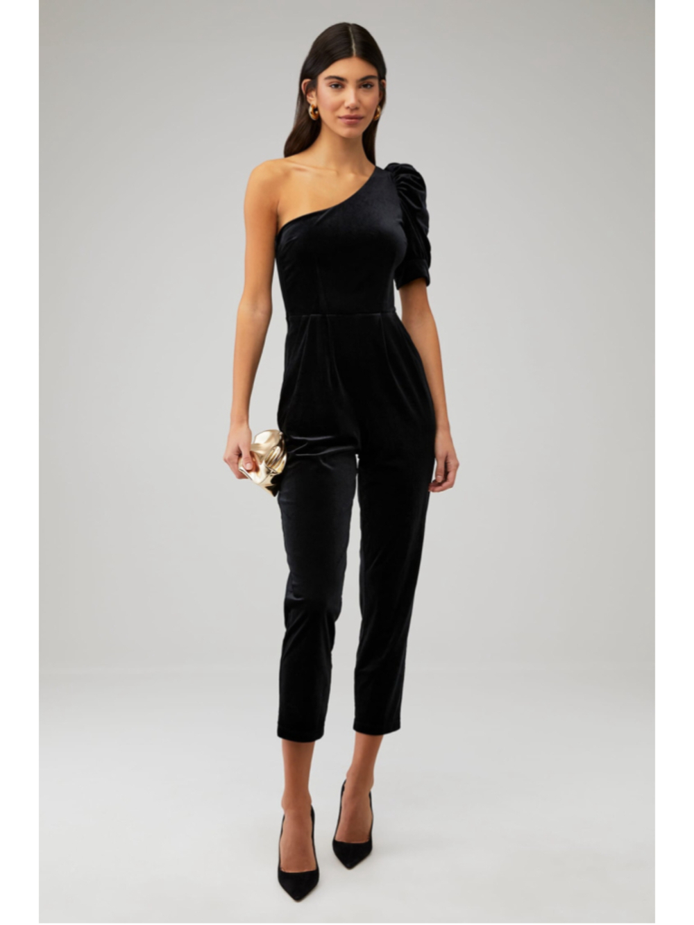 Yumi Kim Black Velvet One Shoulder Jumpsuit